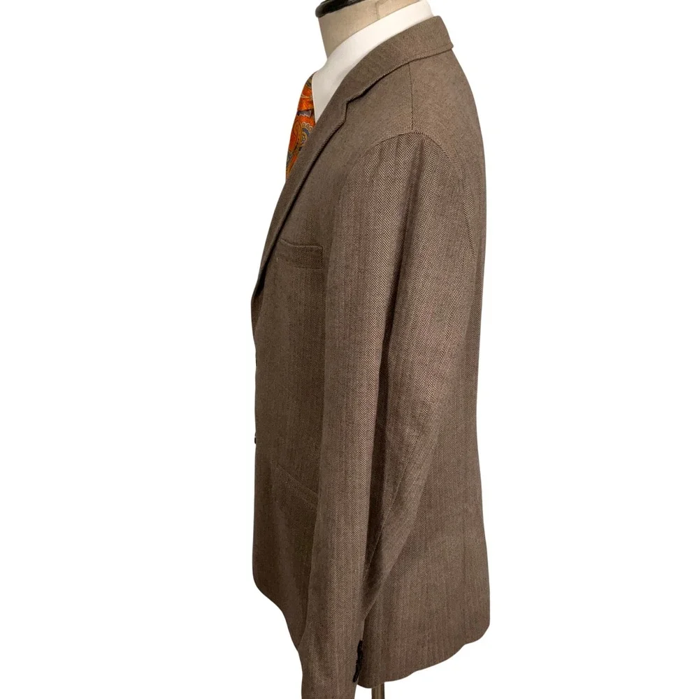 Banana Republic Blazer Mens 42R Tan Herringbone Pinstripe Tailored Jacket
